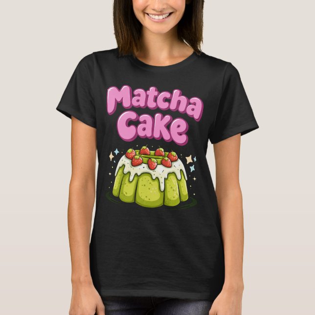 Cute Kawaii Matcha Cake Strawberry Dessert T-Shirt (Vorderseite)