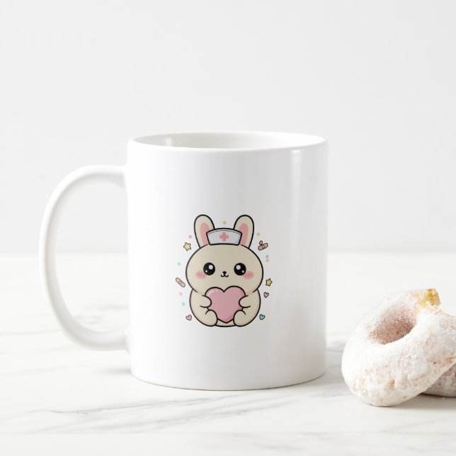 Cute Kawaii Nurse Bunny Mug – Pastel Medical  (Avec donut)