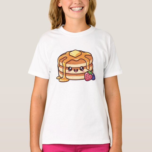 Cute Kawaii Pancake Stack with Syrup and Berries T-Shirt (Vorderseite)