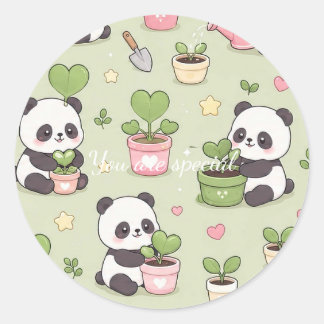 Cute Kawaii Panda Heart Plant Pattern Runder Aufkleber
