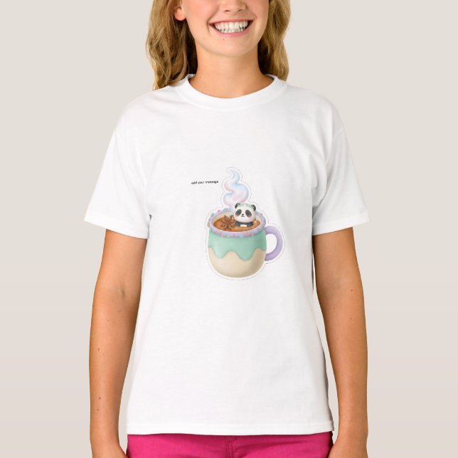 Cute Kawaii Panda in Tea Mug Illustration T-Shirt (Vorderseite)