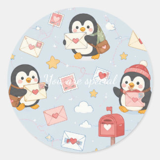 Cute Kawaii Penguin Love Mail Pattern Runder Aufkleber