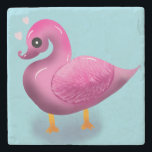 Cute Kawaii Pink Duck & Hearts Nursery Art Steinuntersetzer<br><div class="desc">Quack up a smile with this incredibly cute pink duck design! This unique illustration features a glossy, 3D-style duck with a soft, textured wing, looking lovingly at floating pink hearts. It's an adorable and modern take on a classic childhood favorite. Perfect for decorating a baby girl's nursery, making a sweet...</div>