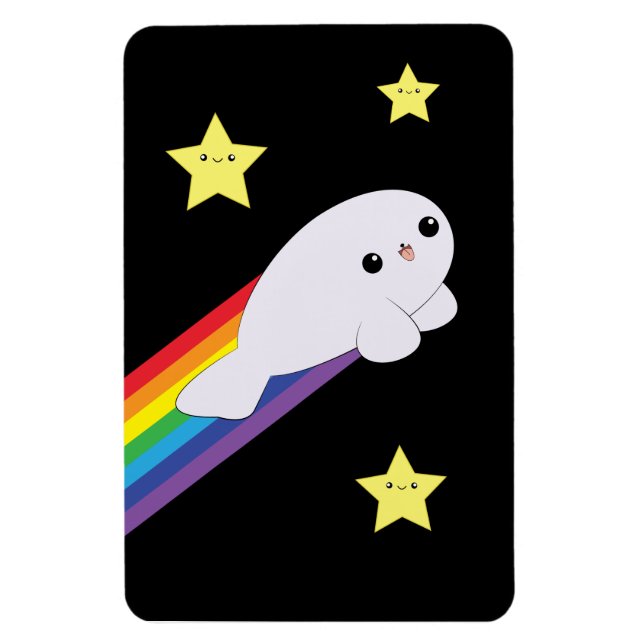 Cute Kawaii Rainbow Rocket Baby Seal Magnet (Vertical)