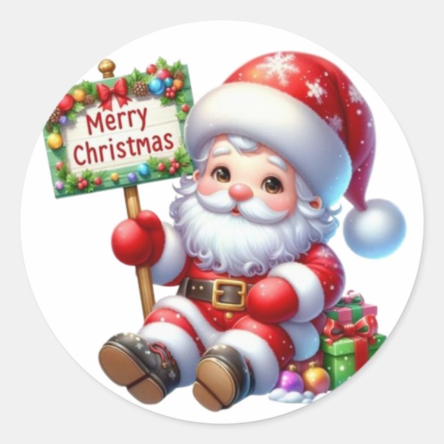 Cute Kawaii Santa Claus Holding Runder Aufkleber (Vorderseite)