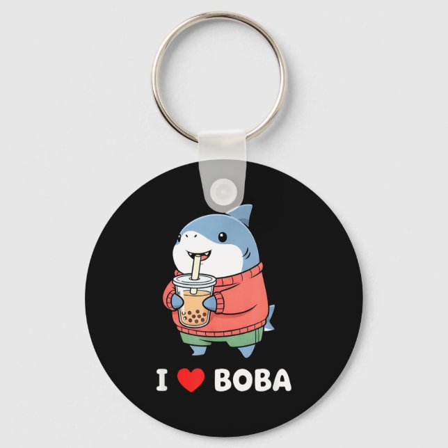 Cute Kawaii Shark Boba Tea Funny Bubble Tea Lover  Schlüsselanhänger (Vorderseite)