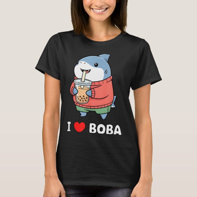 Cute Kawaii Shark Boba Tea Funny Bubble Tea Lover  T-Shirt (Vorderseite)