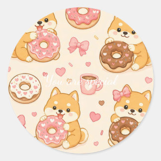 Cute Kawaii Shiba Inu Donut Pattern Runder Aufkleber