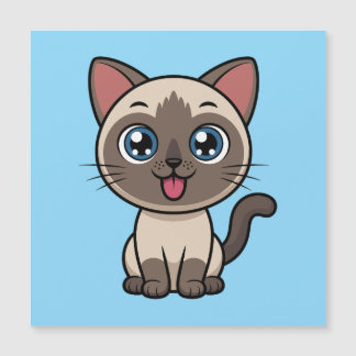 Cute Kawaii Siamese Cat Cartoon - Chibi Kitty Magnetkarte