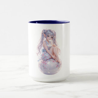 Cute Kawaii Sitting Girl Portrait Tasse