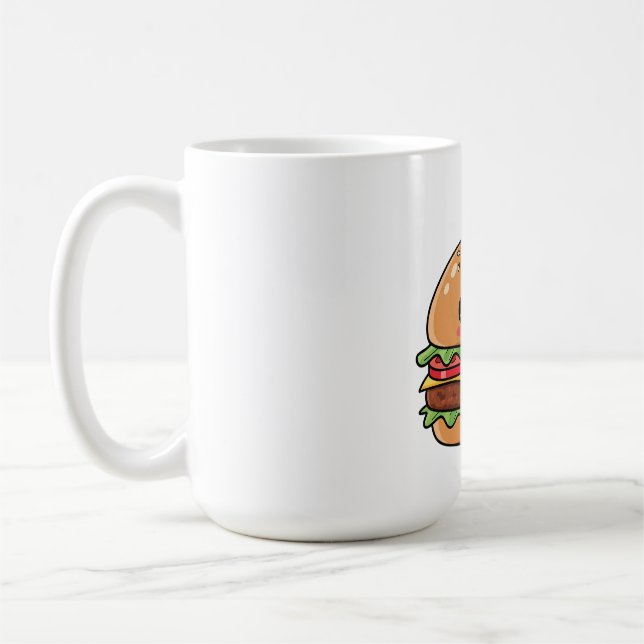 Cute Kawaii Smiling Cheeseburger Illustration Kaffeetasse (Links)