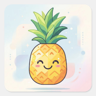 Cute Kawaii Smiling Pineapple Quadratischer Aufkleber
