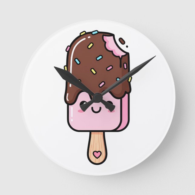 Cute Kawaii Smiling Popsicle Runde Wanduhr (Vorderseite)