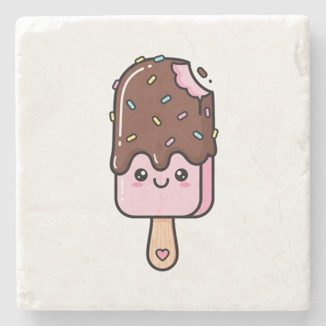 Cute Kawaii Smiling Popsicle Steinuntersetzer (Vorderseite)