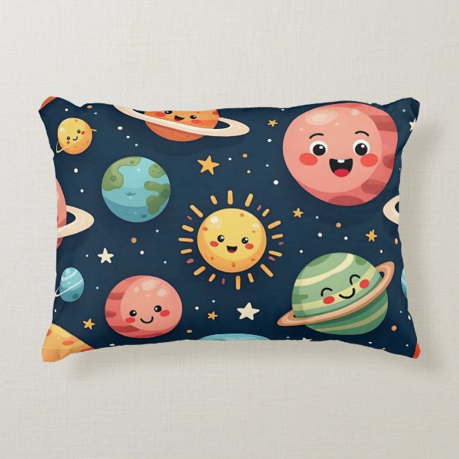 Cute Kawaii Solar System Planets Accent Pillow Dekokissen (Vorderseite)