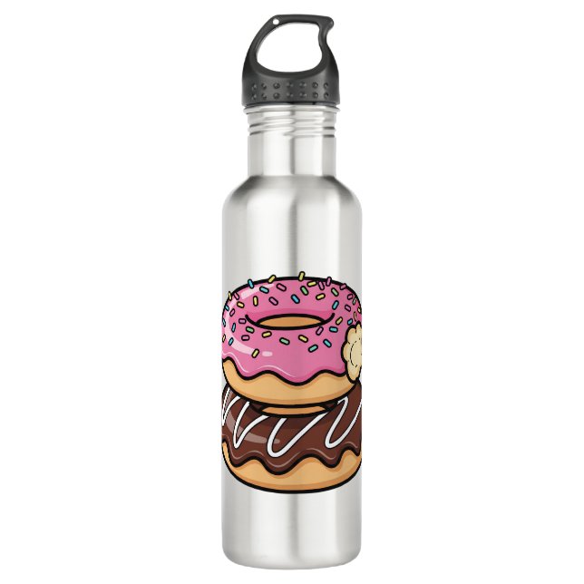 Cute Kawaii Stacked Donuts Illustration Edelstahlflasche (Vorderseite)