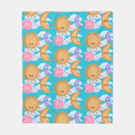 Cute Kawaii Sun Moon Cloud Gold Blue Pink Fleecedecke