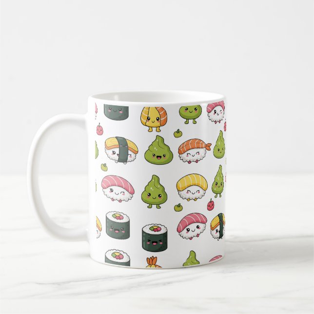 Cute Kawaii Sushi Pattern Coffee Mug (Gauche)