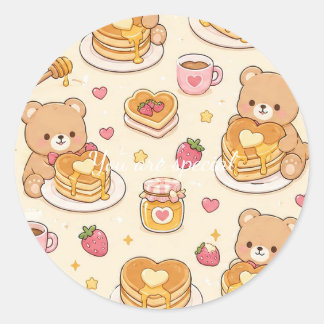 Cute Kawaii Teddy Bear Pancake Pattern Runder Aufkleber