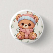 Cute Kawaii Teddy Bear Winter Button