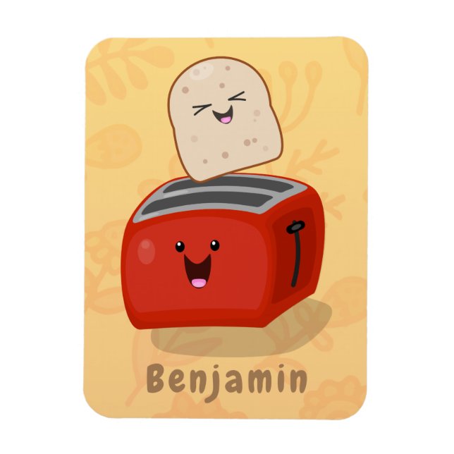 Cute kawaii toast and red toaster cartoon magnet (Vertikal)