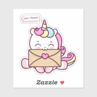 Cute Kawaii Unicorn Love Illustration Aufkleber