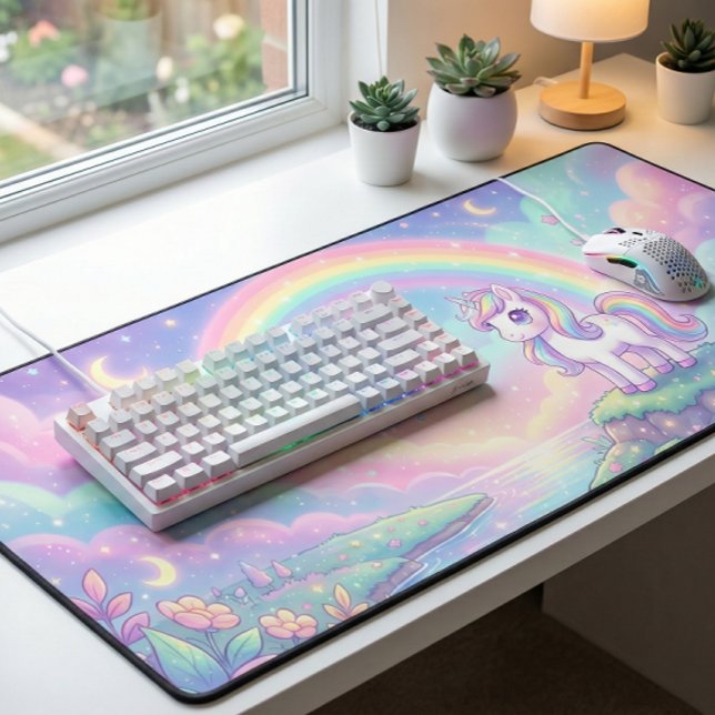 Cute Kawaii Unicorn Pastel Rainbow Magical Schreibtischunterlage (Von Creator hochgeladen)