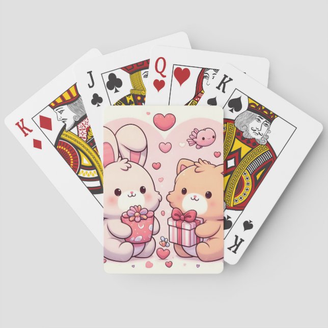 Cute Kawaii Valentine Bunny Bear Love Gift Spielkarten (Rückseite)