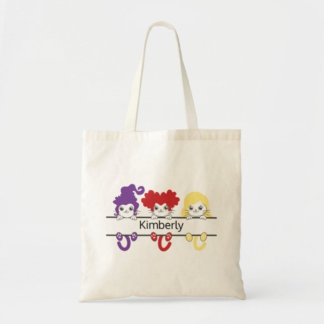 Cute Kawaii Witch Sisters Cats Name Monogram Tragetasche (Vorne)