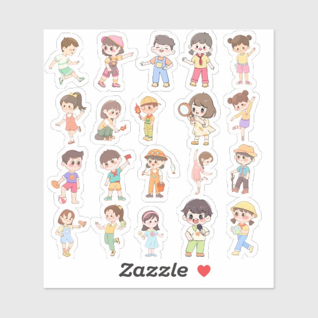 Cute Kids Activity Vinyl Stickers (Feuille)