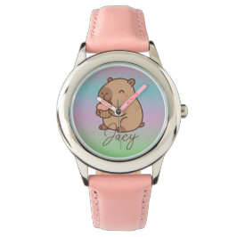 Cute Kids Capybara eating cupcakes Rainbow Armbanduhr