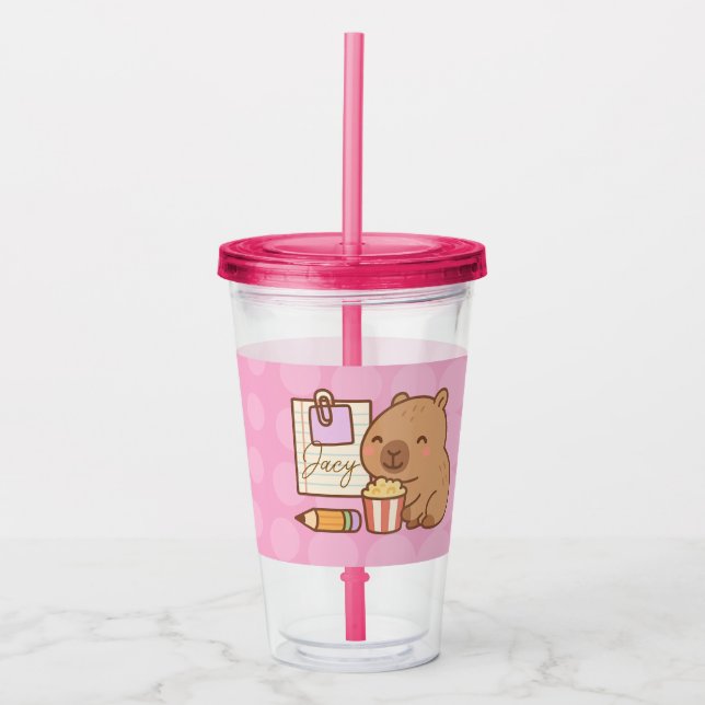 Cute Kids Capybara Popcorn Snack Time Acryltrinkbecher (Vorderseite)