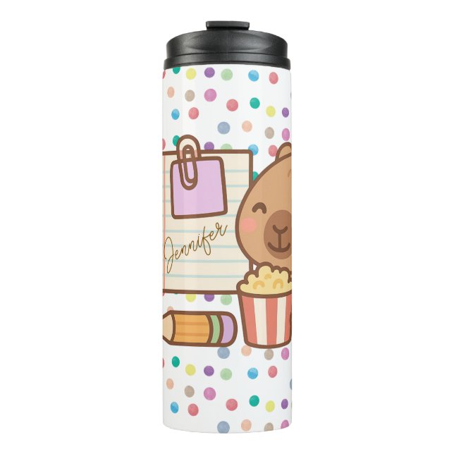 Cute Kids Capybara Popcorn Snack Time Thermosbecher (Vorderseite)