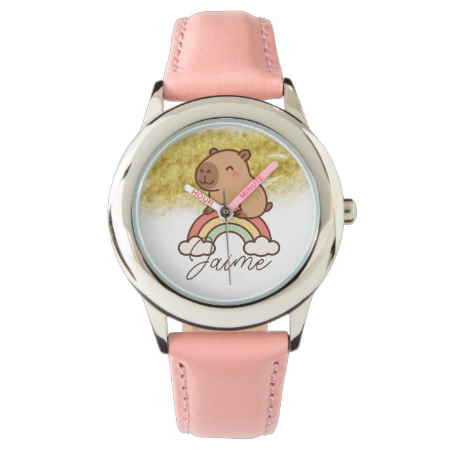 Cute Kids Capybara Rainbow Armbanduhr (Vorderseite)