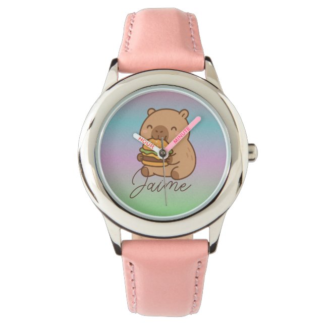 Cute Kids Capybara Rainbow Hamburger Armbanduhr (Vorderseite)