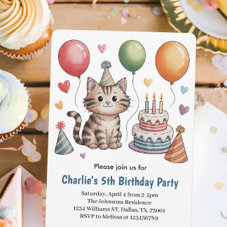 Cute Kids Cat Birthday Party Einladung