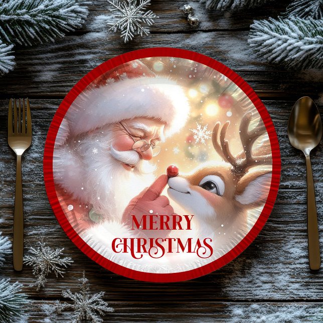 Cute Kids Christmas Dinner Plates Santa Rudolph Pappteller (Cute Kids Christmas Dinner Plates Santa Rudolph)