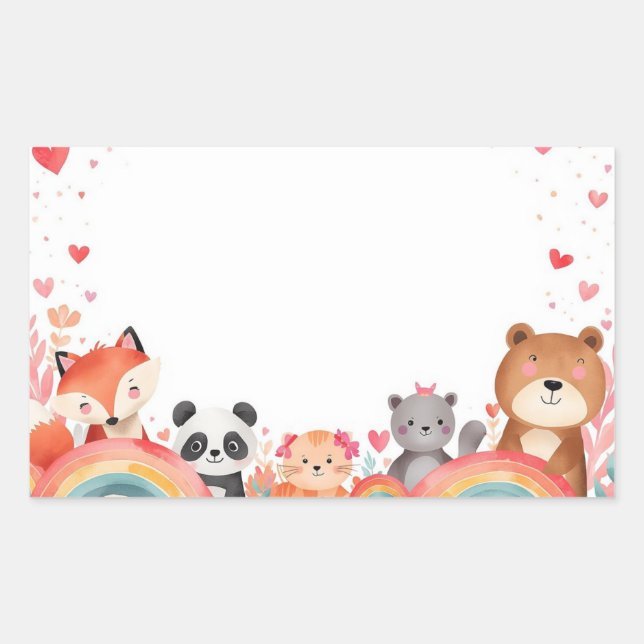 Cute Kids Valentine Stickers | Cartoon Animals (Vorderseite)