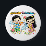 Cute Kids Water Fight Button<br><div class="desc">Celebrate the fun side of Pi Mai Lao with this adorable cartoon design of kids enjoying the traditional Lao New Year water festival. Perfect for families,  kids,  and anyone who loves the joyful water fights of Lao New Year.</div>
