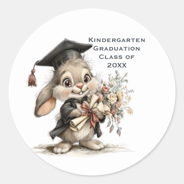  Cute Kindergarten Graduation Bunny Design Runder Aufkleber (Vorderseite)