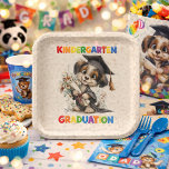 Cute Kindergarten Graduation Puppy Illustration Pappteller<br><div class="desc">Cute Kindergarten Graduation Puppy Illustration Paper Plates
A cheerful cartoon puppy dressed in a graduation cap and gown,  holding a diploma and flowers,  surrounded by bright kindergarten‑themed lettering—perfect for celebrating early‑years milestones with fun,  kid‑friendly charm.</div>