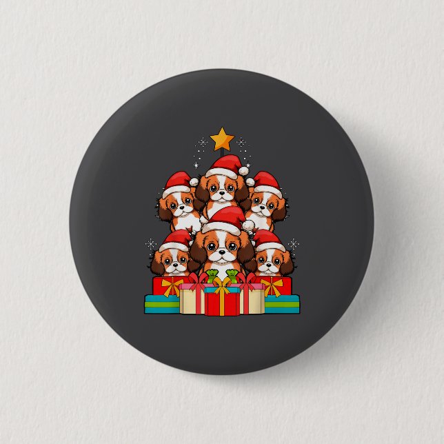 Cute King Charles Cavalier Le Dog Christmas Tree X Button (Vorderseite)