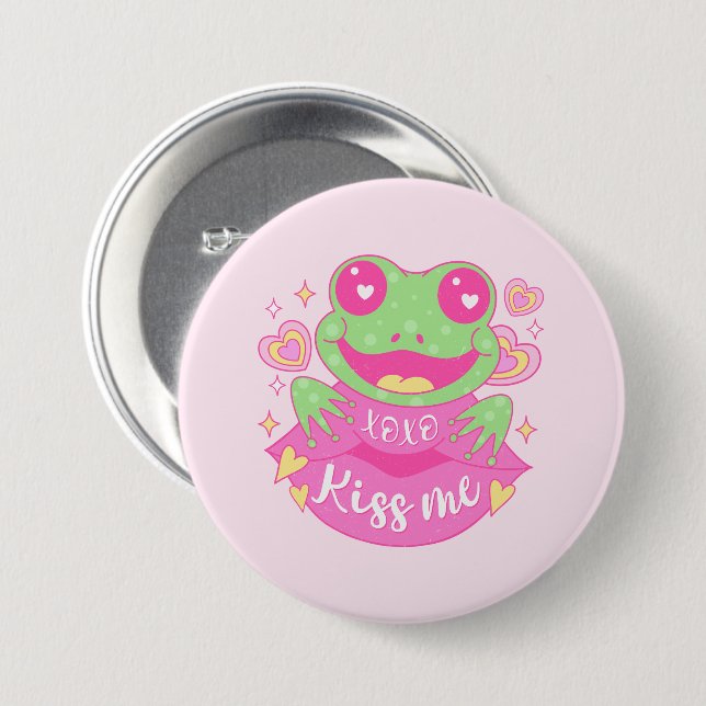 Cute Kiss Me Frog - Xoxo Button (Vorne & Hinten)