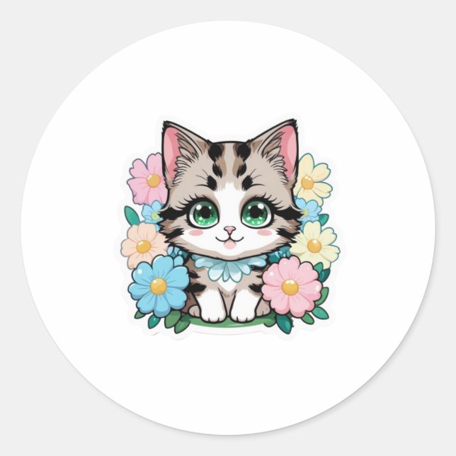 Cute Kitten avec Sticker Fleurs (Devant)