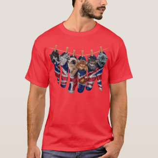 Cute Kitten Cat in Union Jack Themed Socks T-Shirt