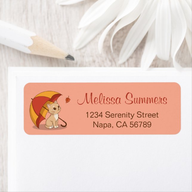 Cute Kitten Cat Red Yellow Umbrella Fall Pink (Insitu)