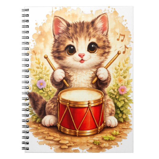 Cute Kitten Drum Spiral Notebook Kawaii Notizblock (Vorderseite)