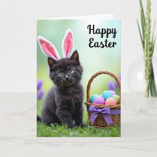 Cute Kitten Easter Wishes Card Karte (Vorderseite)