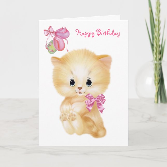 Cute Kitten et ballons - Bonne carte d'anniversair (Devant)