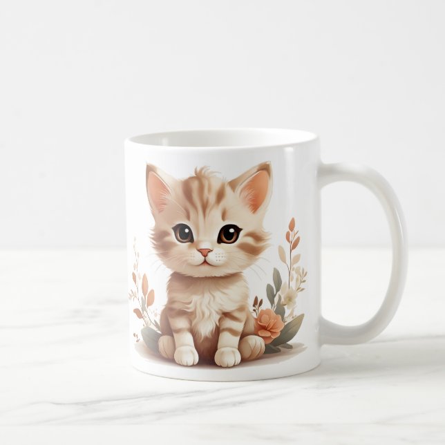 Cute Kitten et Fleurs Mug (Droite)
